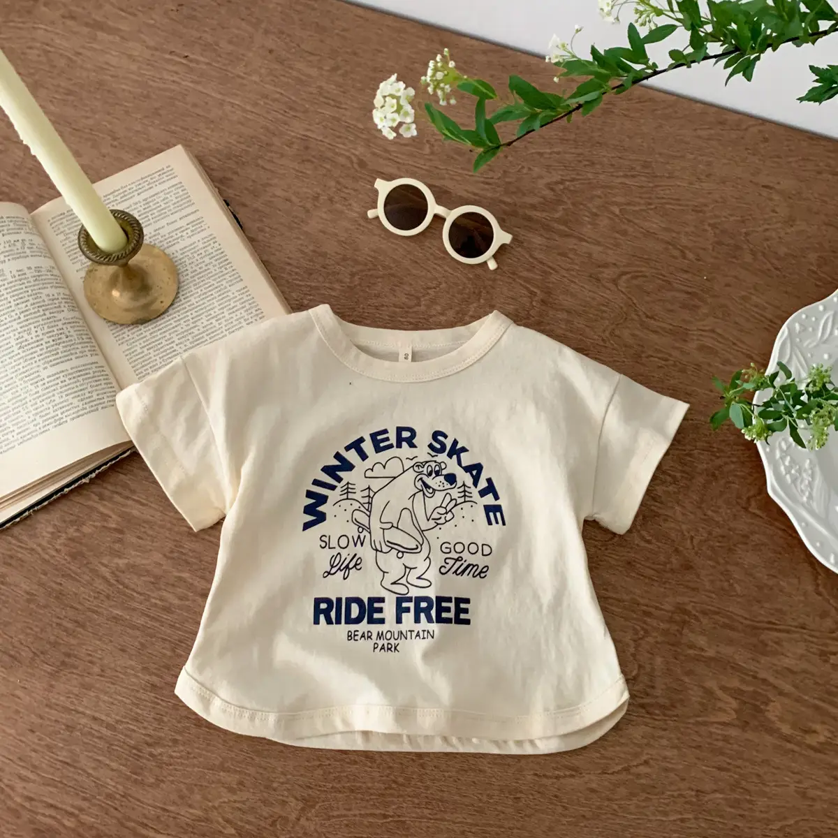 Winter Skate T-Shirt for Kids Girls Boys Cotton Cream — feature 17