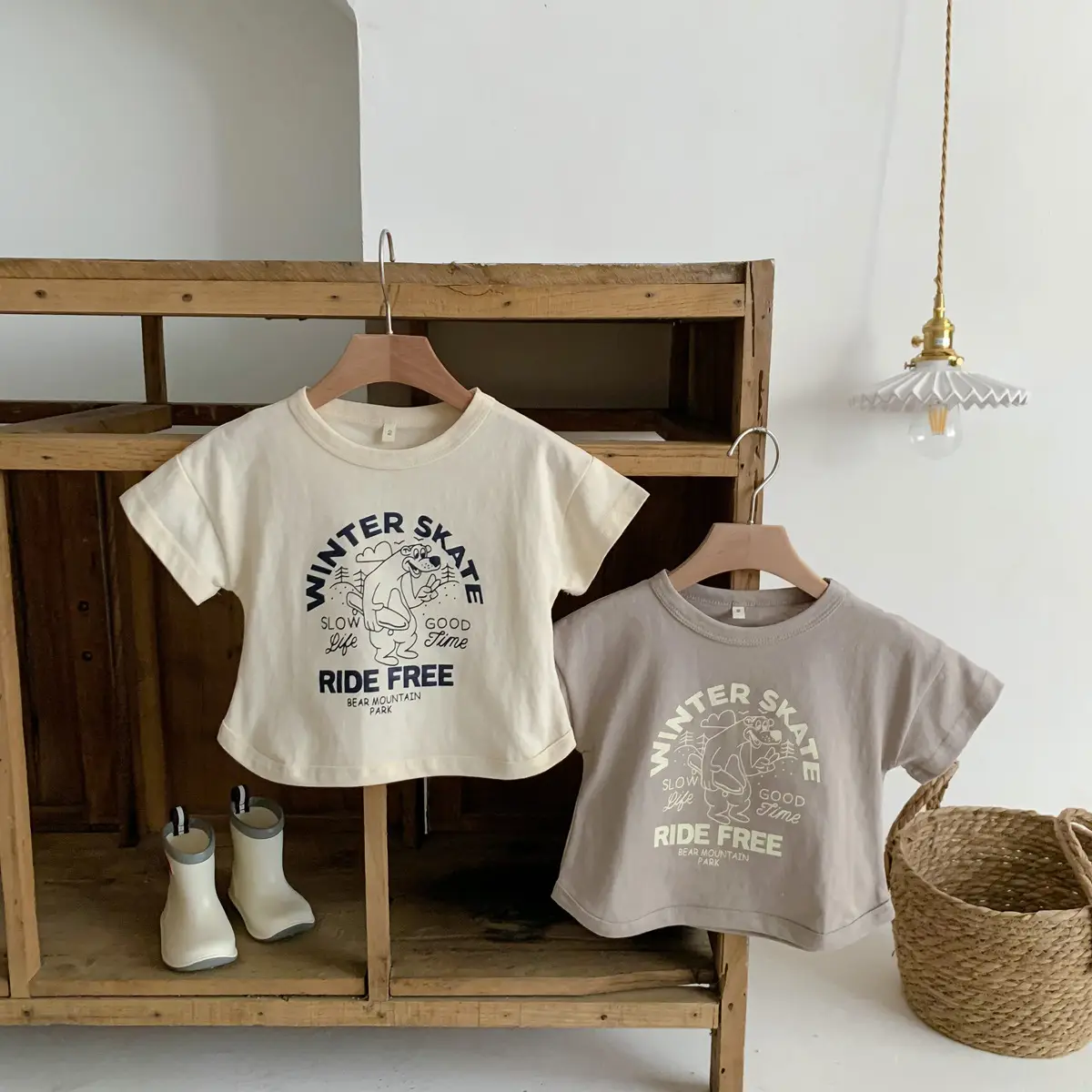 Winter Skate T-Shirt for Kids Girls Boys Cotton Cream — feature 19
