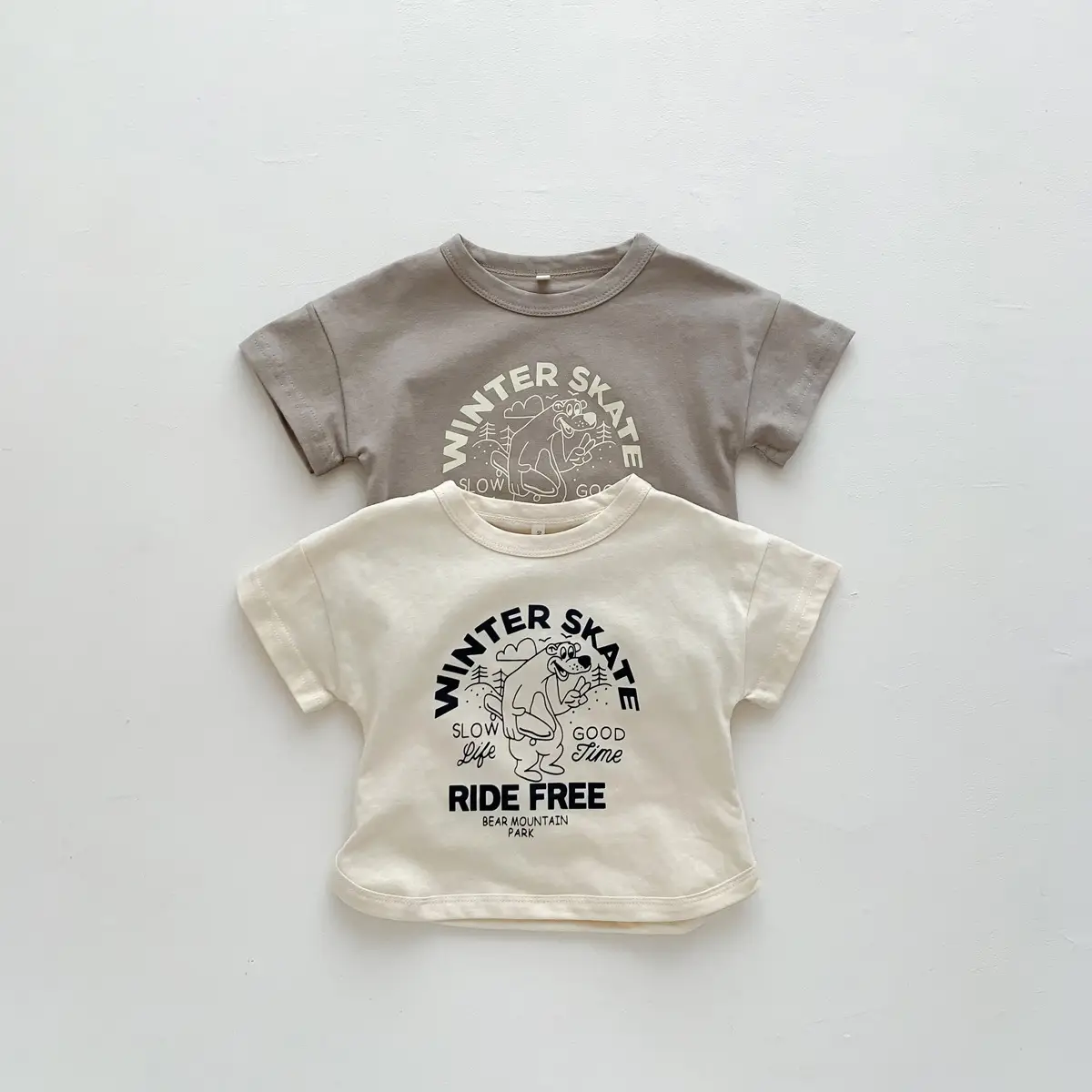 Winter Skate T-Shirt for Kids Girls Boys Cotton Cream — feature 21