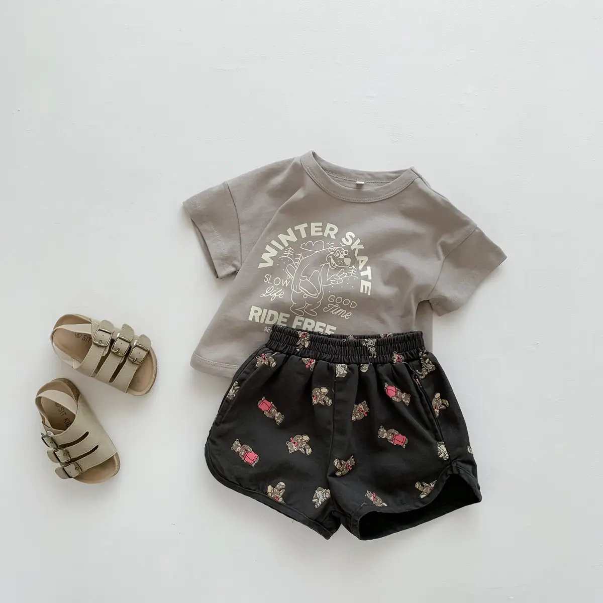 Winter Skate T-Shirt for Kids Girls Boys Cotton Cream — feature 6
