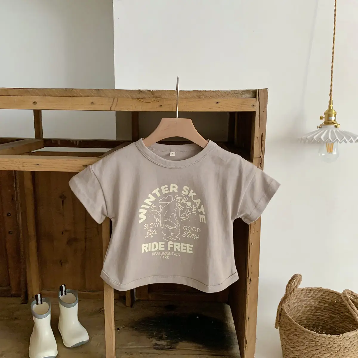 Winter Skate T-Shirt for Kids Girls Boys Cotton Cream - Image 2