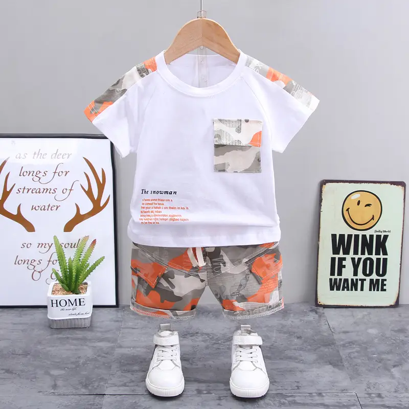 2023 Boys Camouflage Pocket T-Shirt Shorts Set - Image 2