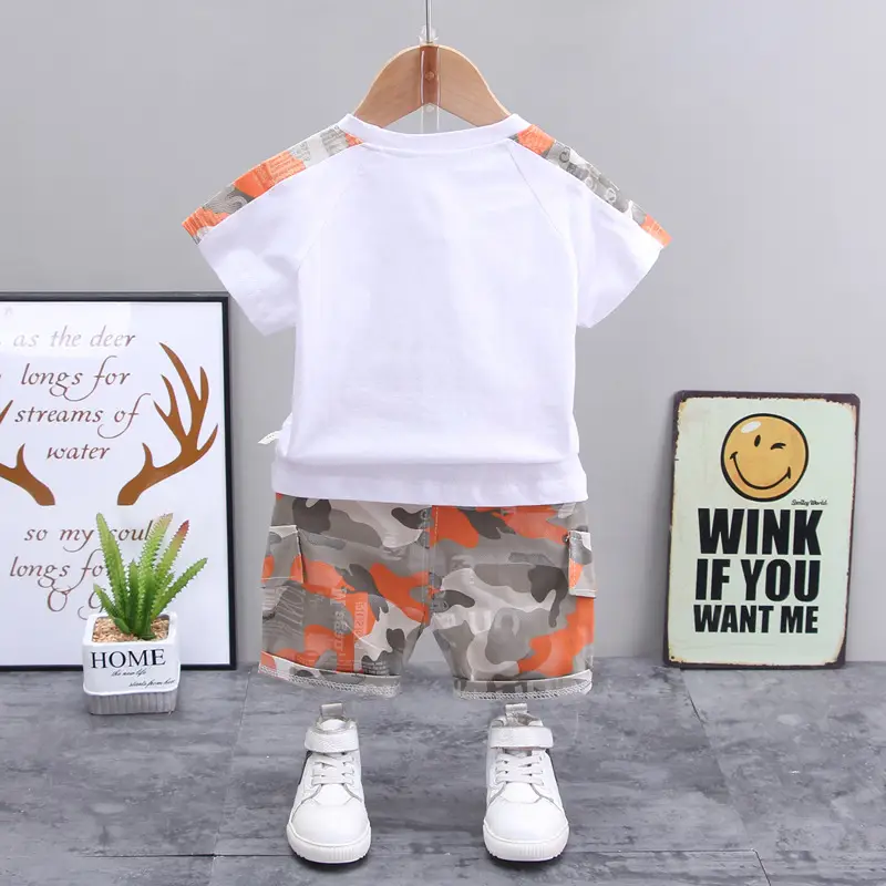 2023 Boys Camouflage Pocket T-Shirt Shorts Set - Image 4