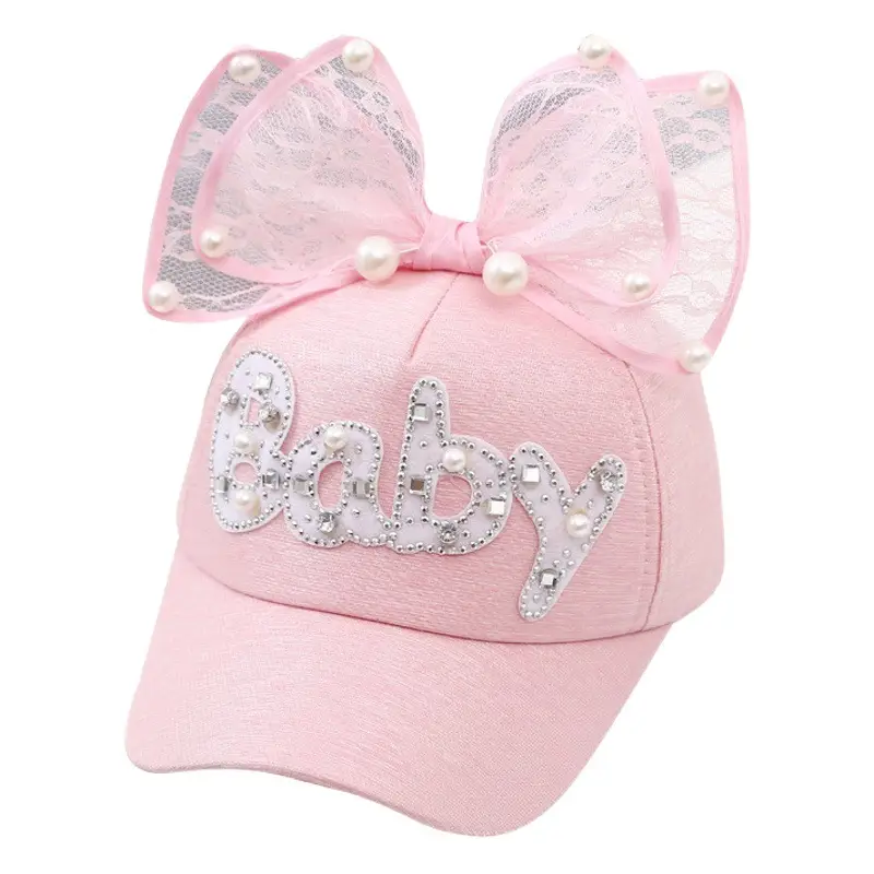 Korean Style Baby Girl's White Mesh Sun Hat with Pearl Bow