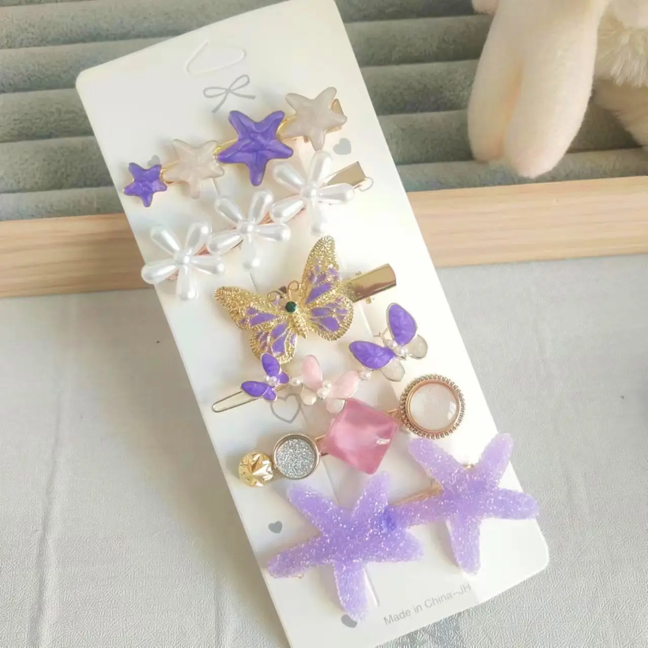 Korean Feather Hairpin Set with Star & Pearl Accessories - Image 9