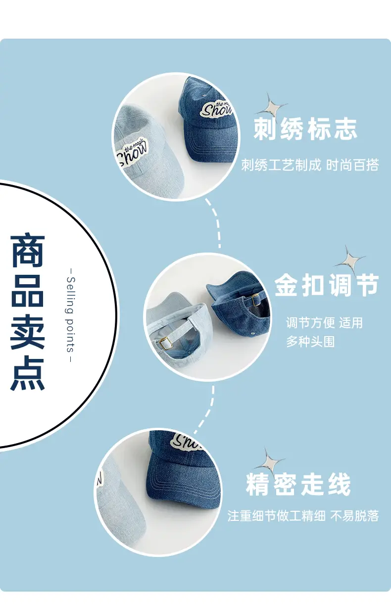 Men Blue Wash Denim Baseball Cap with Letter Sticker — feature 22