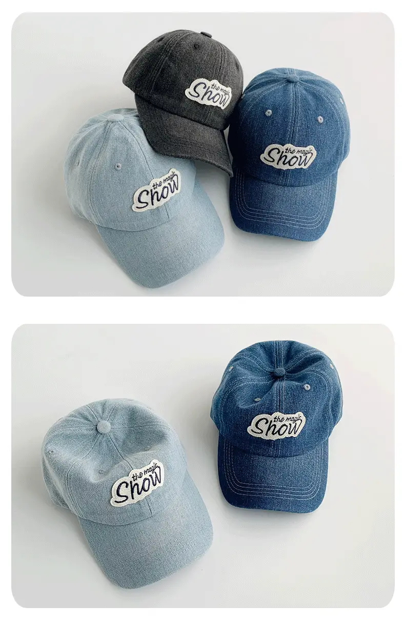 Men Blue Wash Denim Baseball Cap with Letter Sticker — feature 24