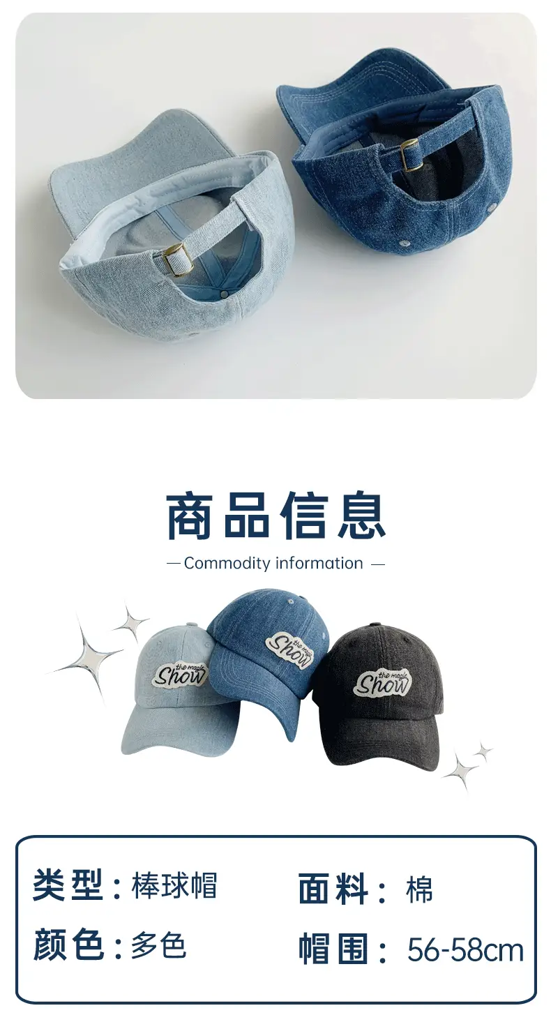 Men Blue Wash Denim Baseball Cap with Letter Sticker — feature 25