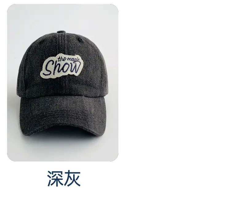 Men Blue Wash Denim Baseball Cap with Letter Sticker — feature 27