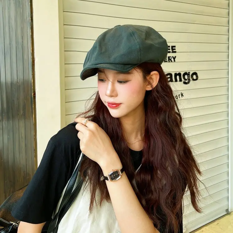 New Style Cap for Women Men Retro Big Head Face Showing Small Soft Eaves Solid Color Eight Artists Hat - Image 4