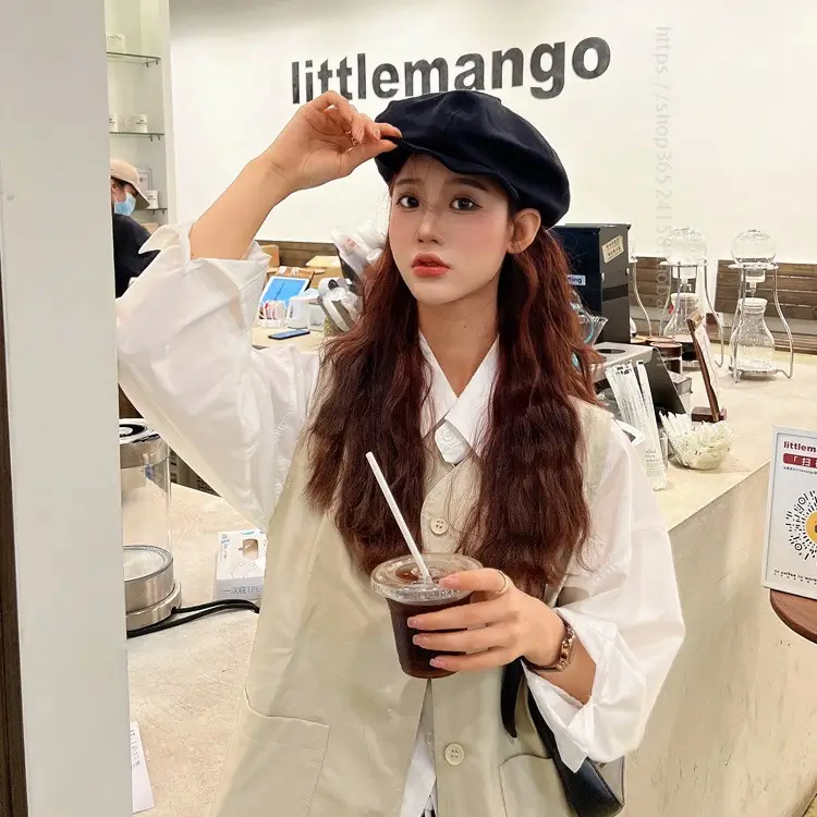 New Style Cap for Women Men Retro Big Head Face Showing Small Soft Eaves Solid Color Eight Artists Hat - Image 5