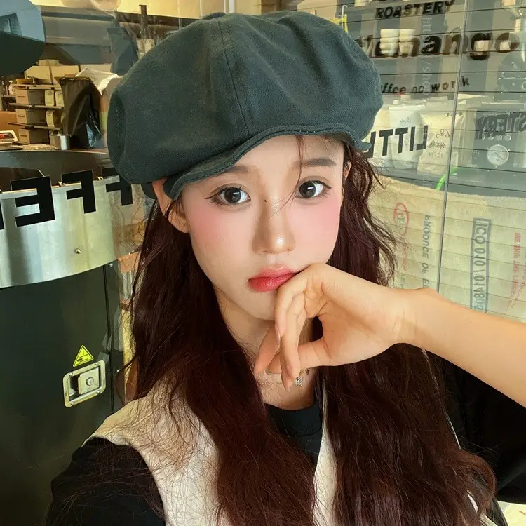 New Style Cap for Women Men Retro Big Head Face Showing Small Soft Eaves Solid Color Eight Artists Hat - Image 7