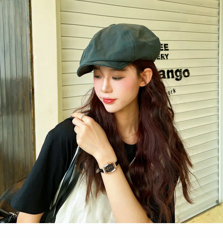 New Style Cap for Women Men Retro Big Head Face Showing Small Soft Eaves Solid Color Eight Artists Hat — feature 1
