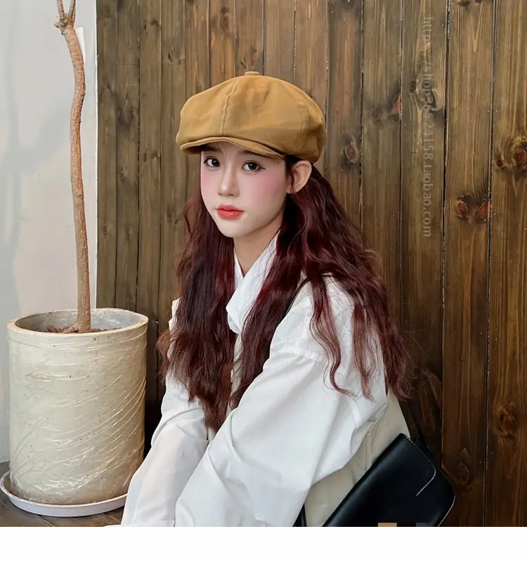 New Style Cap for Women Men Retro Big Head Face Showing Small Soft Eaves Solid Color Eight Artists Hat — feature 10