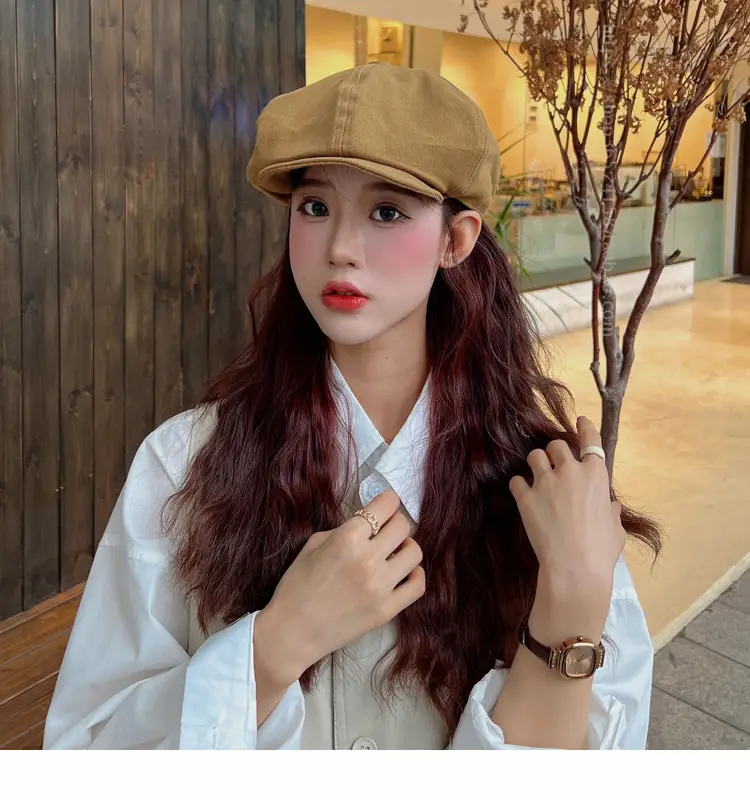 New Style Cap for Women Men Retro Big Head Face Showing Small Soft Eaves Solid Color Eight Artists Hat — feature 11