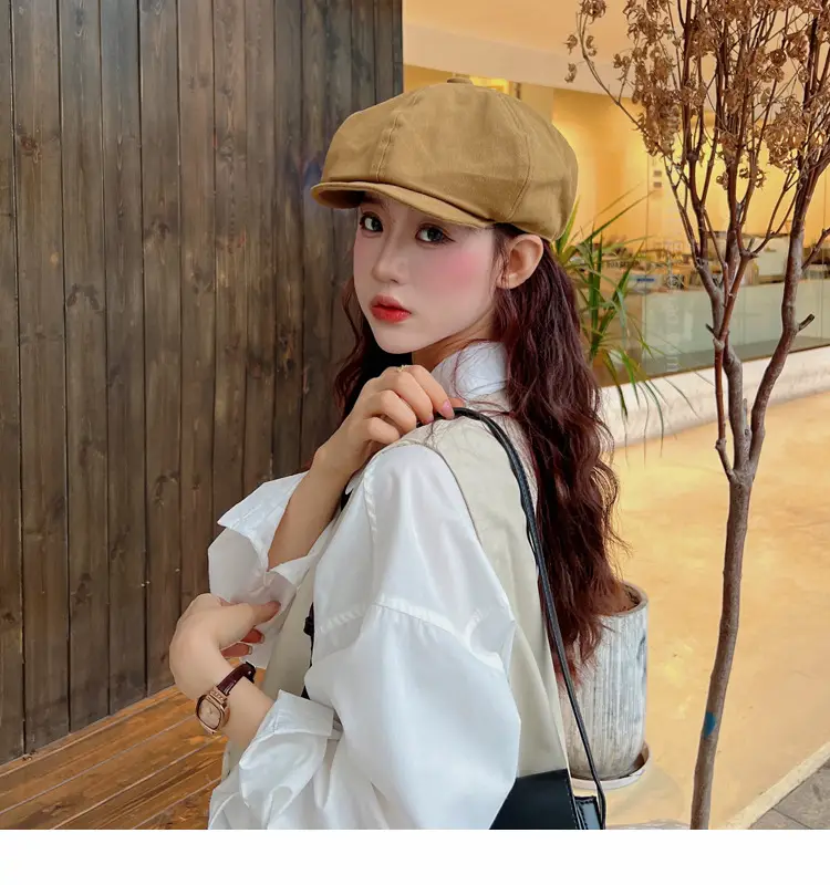 New Style Cap for Women Men Retro Big Head Face Showing Small Soft Eaves Solid Color Eight Artists Hat — feature 12
