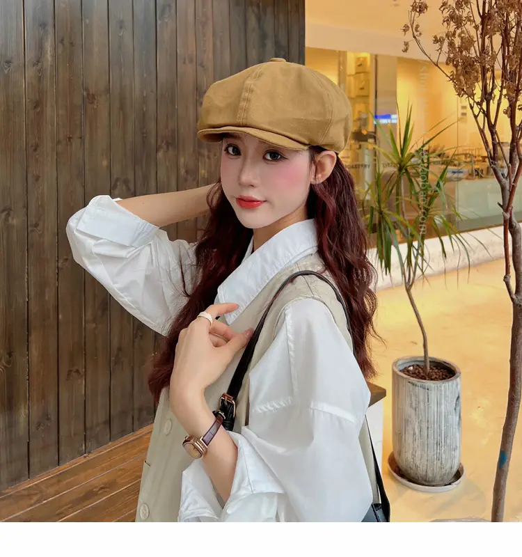 New Style Cap for Women Men Retro Big Head Face Showing Small Soft Eaves Solid Color Eight Artists Hat — feature 13