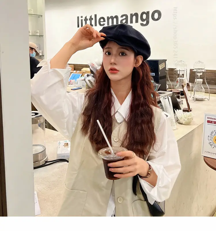 New Style Cap for Women Men Retro Big Head Face Showing Small Soft Eaves Solid Color Eight Artists Hat — feature 15