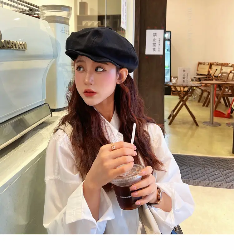 New Style Cap for Women Men Retro Big Head Face Showing Small Soft Eaves Solid Color Eight Artists Hat — feature 16