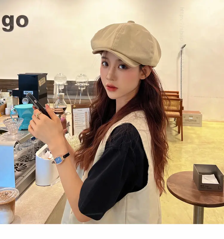 New Style Cap for Women Men Retro Big Head Face Showing Small Soft Eaves Solid Color Eight Artists Hat — feature 18