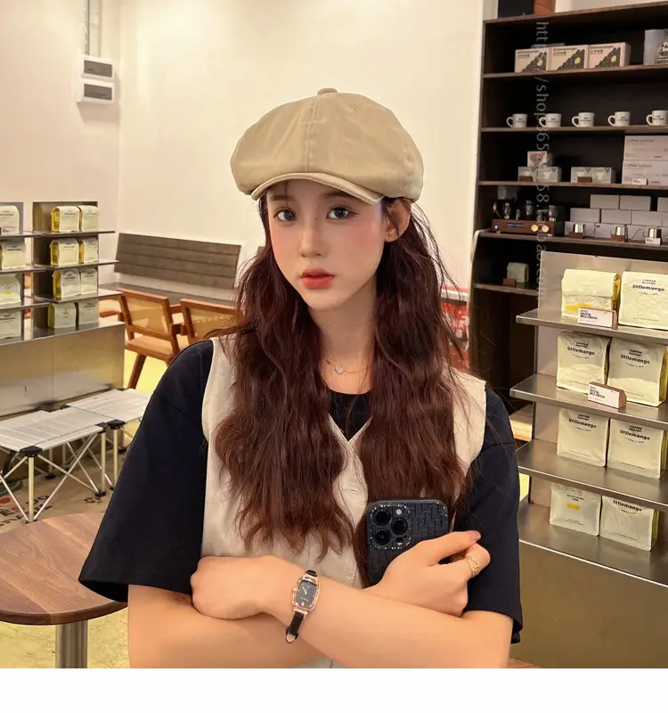 New Style Cap for Women Men Retro Big Head Face Showing Small Soft Eaves Solid Color Eight Artists Hat — feature 19