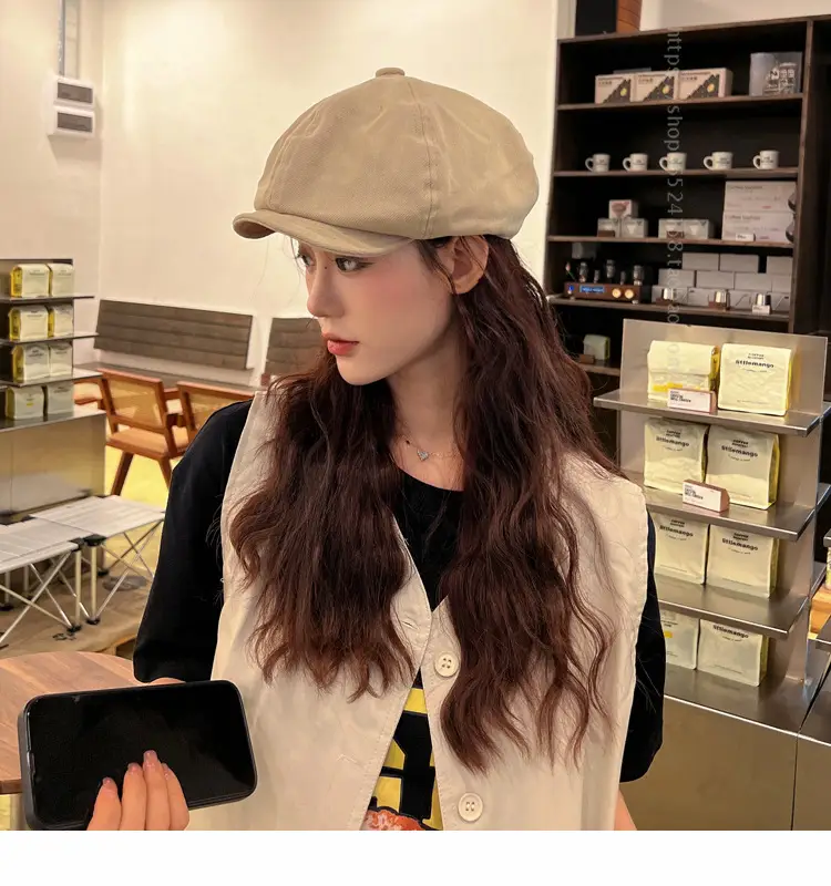 New Style Cap for Women Men Retro Big Head Face Showing Small Soft Eaves Solid Color Eight Artists Hat — feature 20
