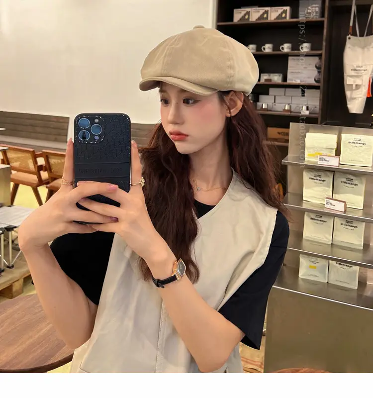 New Style Cap for Women Men Retro Big Head Face Showing Small Soft Eaves Solid Color Eight Artists Hat — feature 21