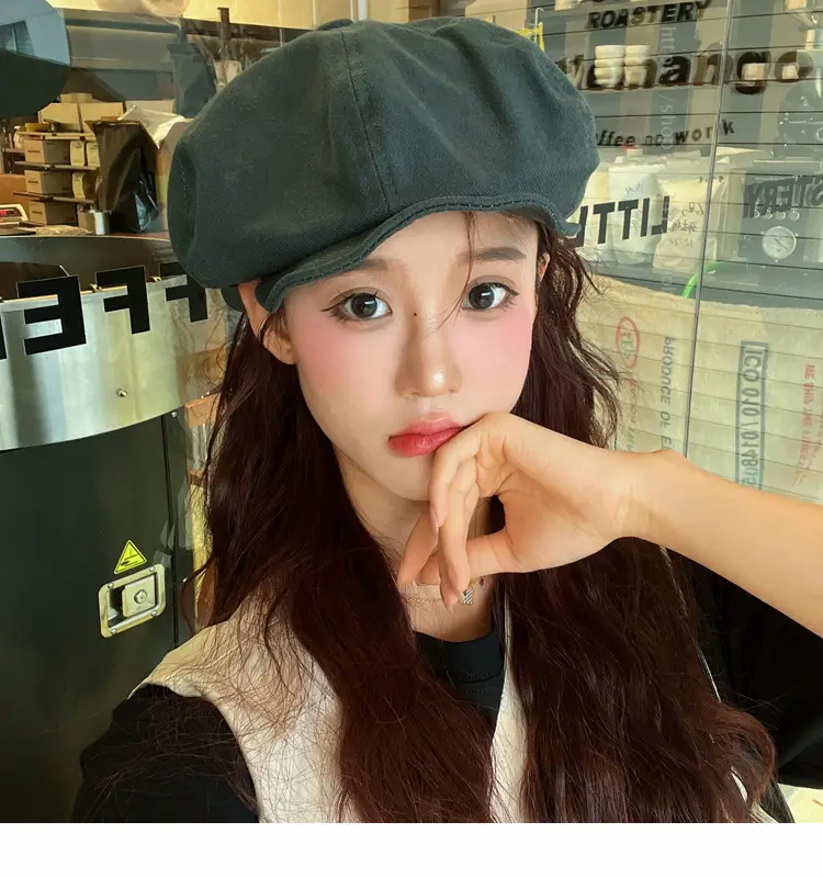 New Style Cap for Women Men Retro Big Head Face Showing Small Soft Eaves Solid Color Eight Artists Hat — feature 23