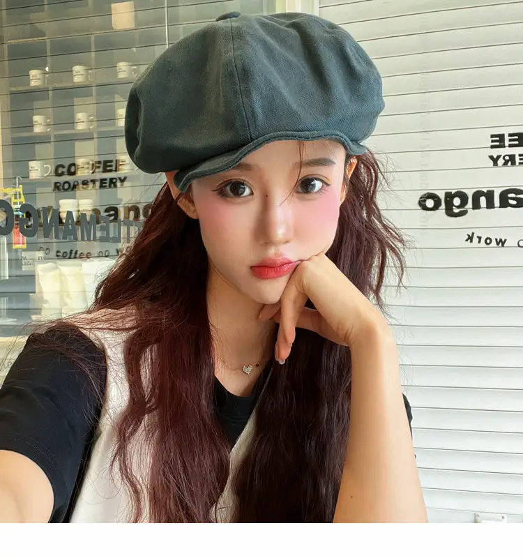 New Style Cap for Women Men Retro Big Head Face Showing Small Soft Eaves Solid Color Eight Artists Hat — feature 25
