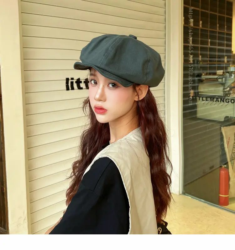 New Style Cap for Women Men Retro Big Head Face Showing Small Soft Eaves Solid Color Eight Artists Hat — feature 26