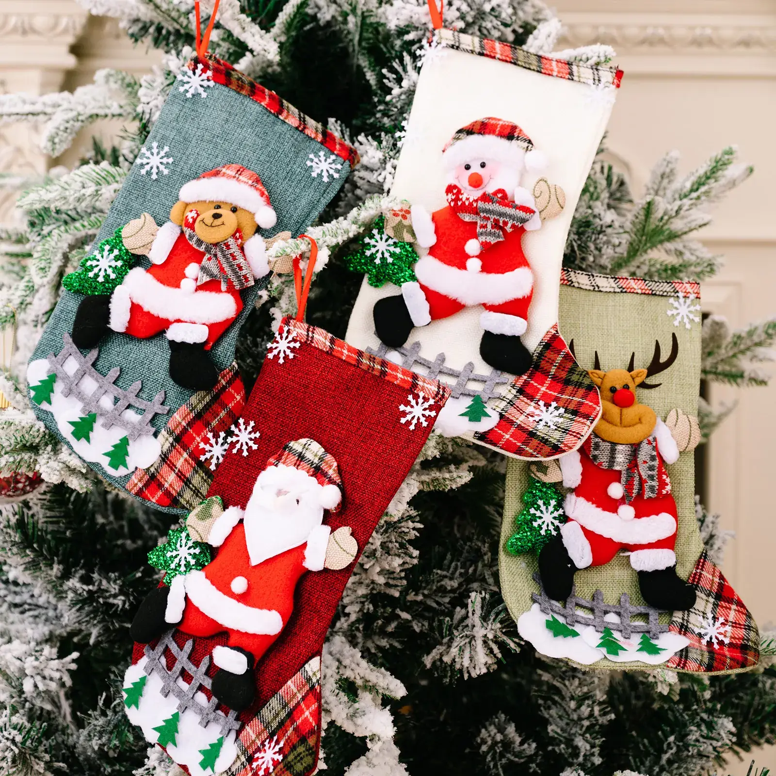 Cross-Country Christmas Socks Set for Home Decor