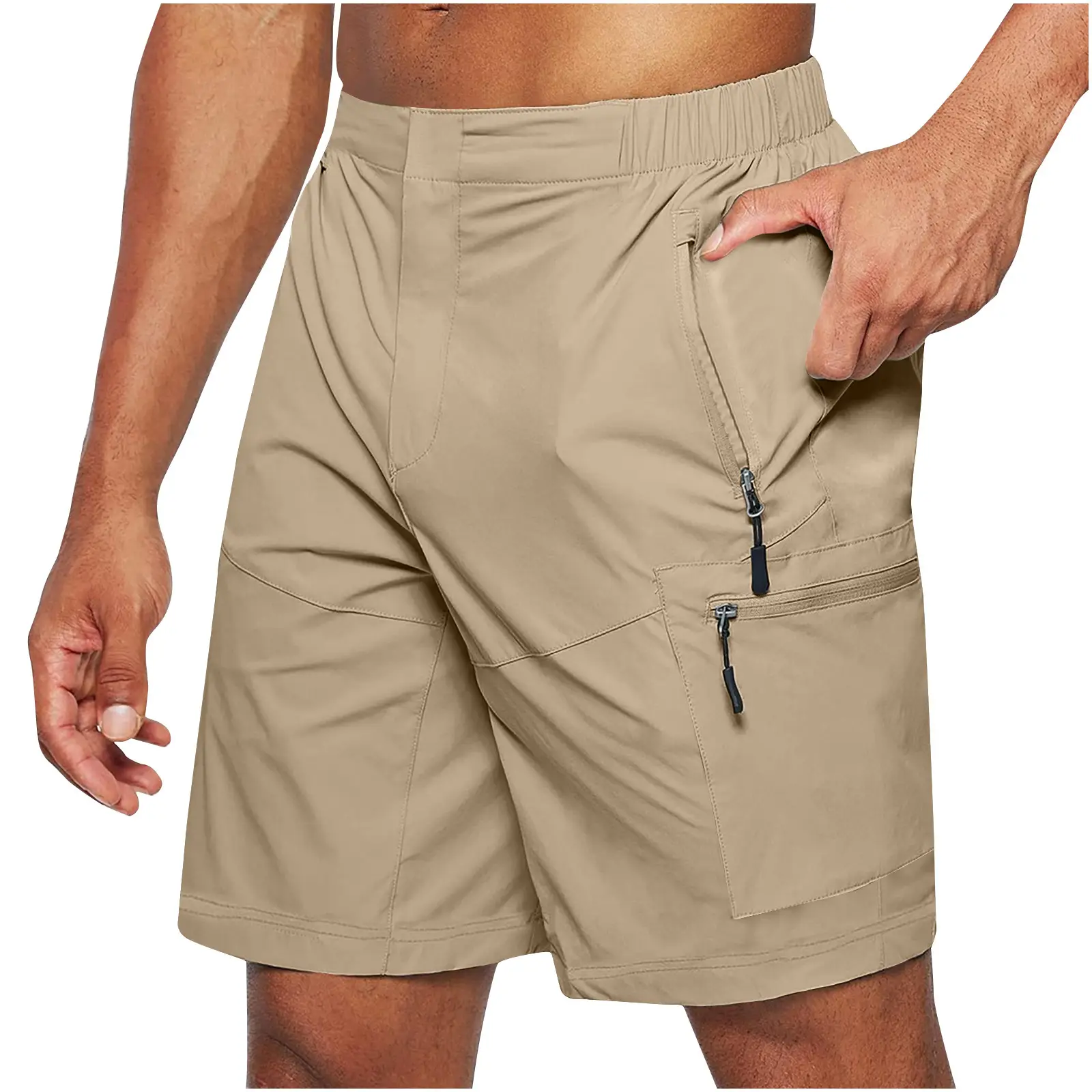 Men's New Zipper Multi-Pocket Shorts Black Large - Image 8