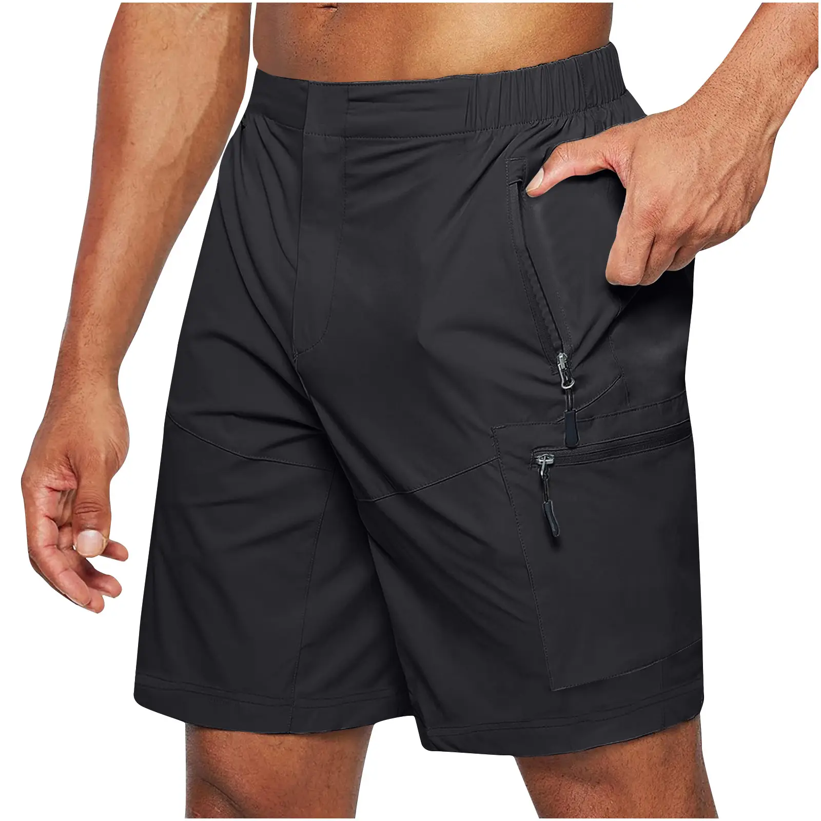 Men's New Zipper Multi-Pocket Shorts Black Large - Image 10