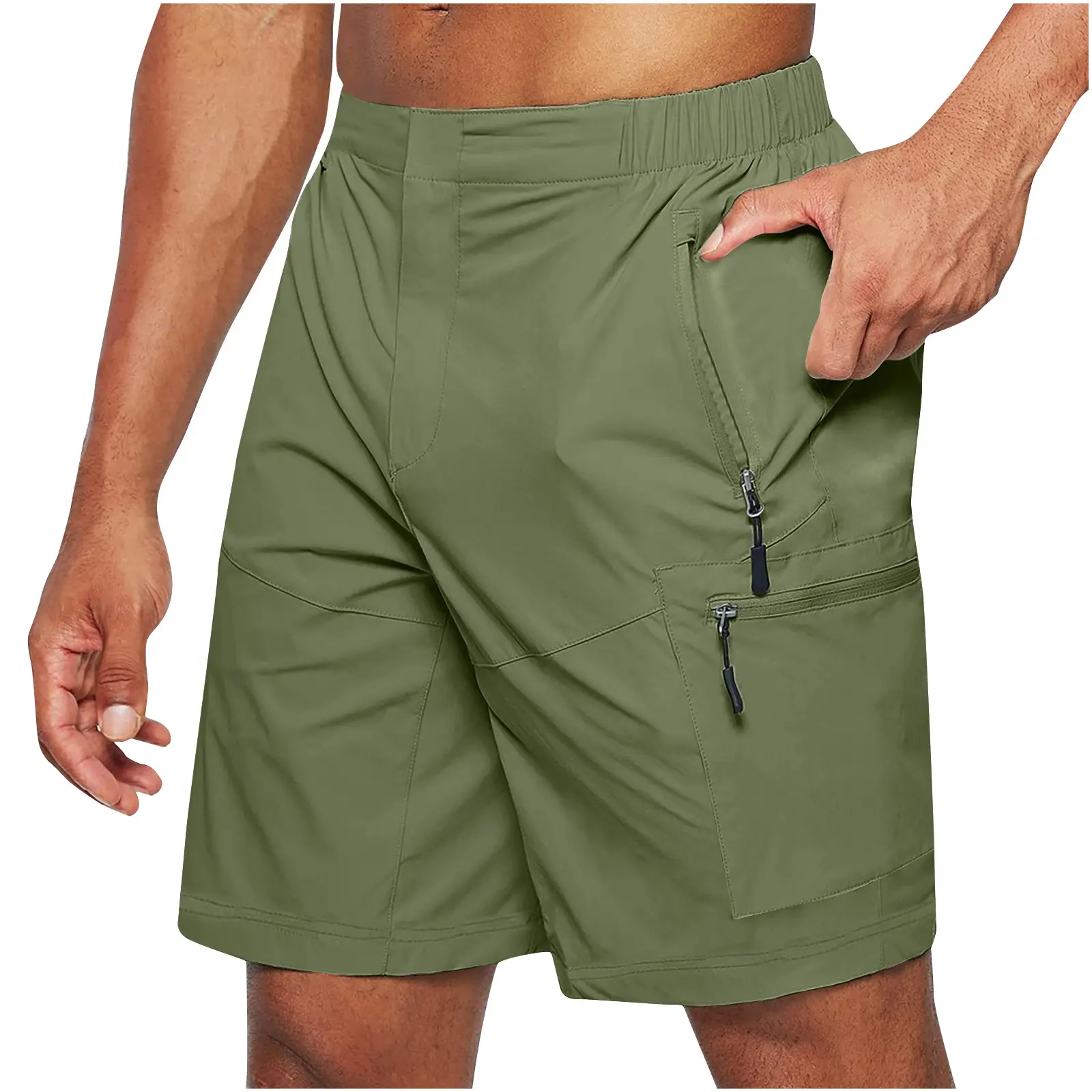 Men's New Zipper Multi-Pocket Shorts Black Large - Image 4