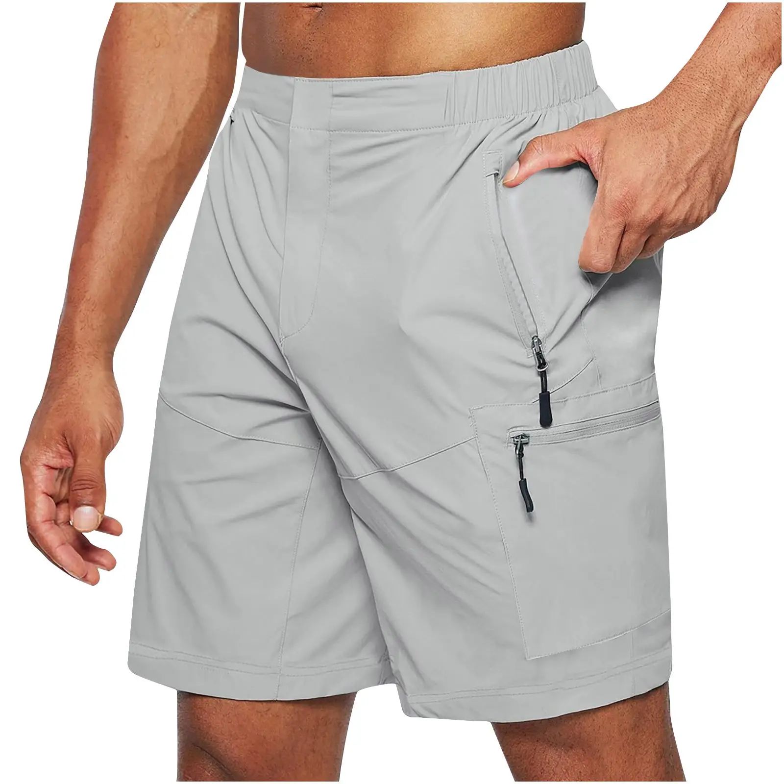 Men's New Zipper Multi-Pocket Shorts Black Large - Image 2