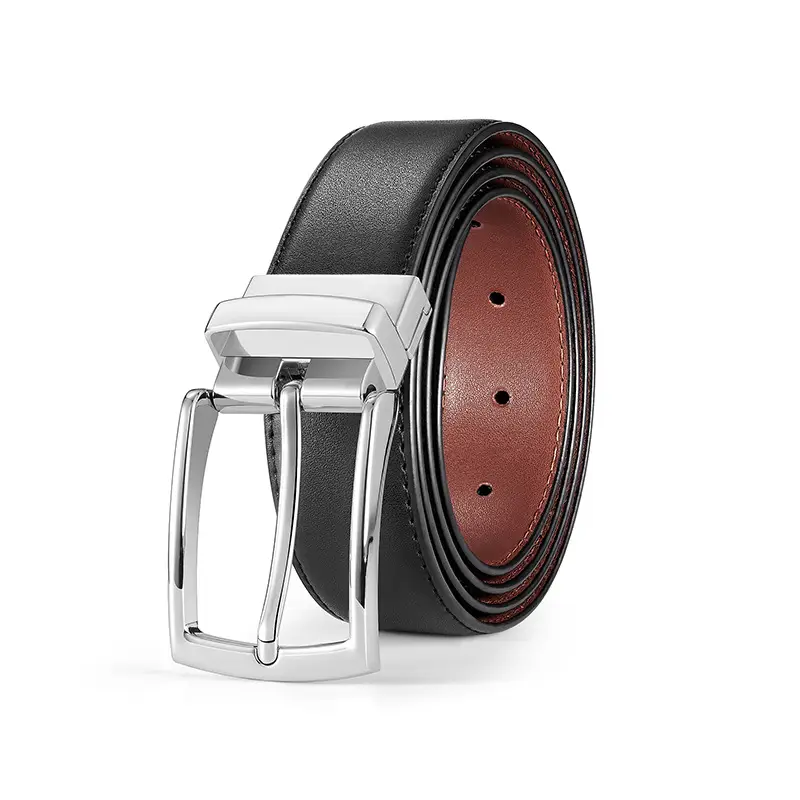 Men's Black Leather Belt with Double-Sided Buckle - Image 5