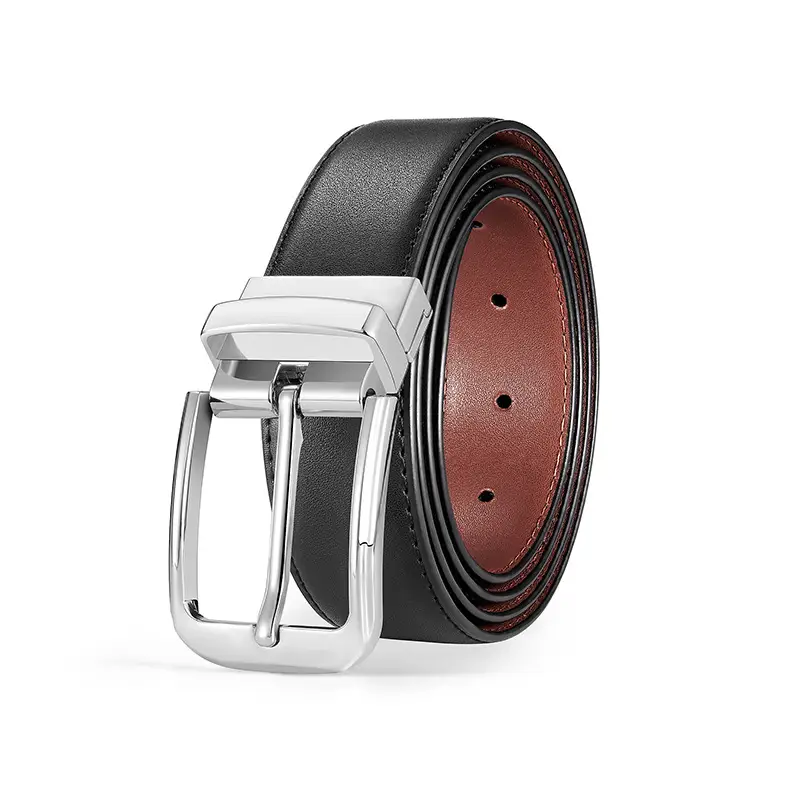Men's Black Leather Belt with Double-Sided Buckle - Image 6