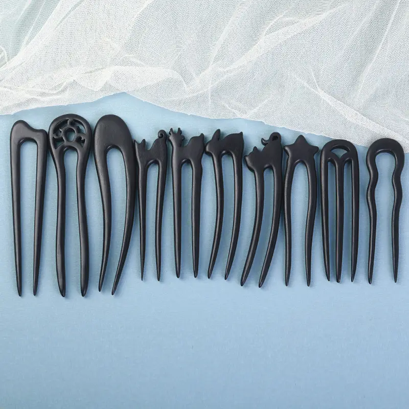 U-Shaped Hairpin Ancient Style Ebony Three-Pronged - Image 23
