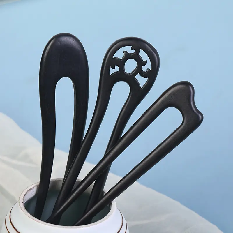 U-Shaped Hairpin Ancient Style Ebony Three-Pronged - Image 24