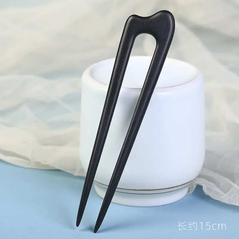 U-Shaped Hairpin Ancient Style Ebony Three-Pronged - Image 11