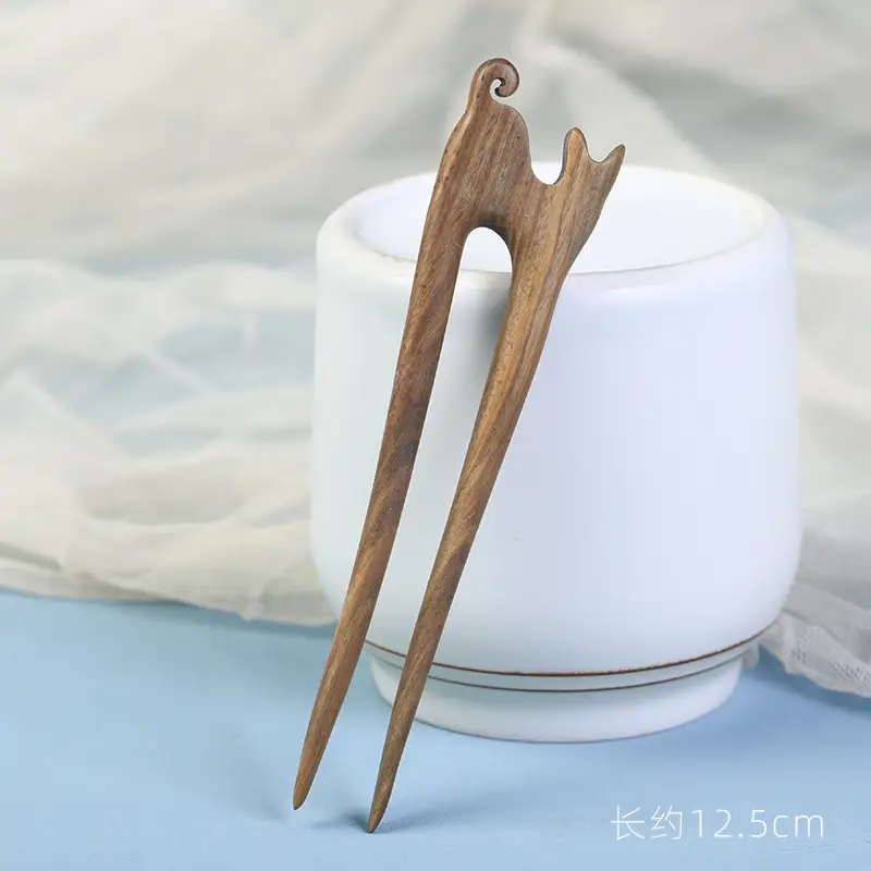 U-Shaped Hairpin Ancient Style Ebony Three-Pronged - Image 15