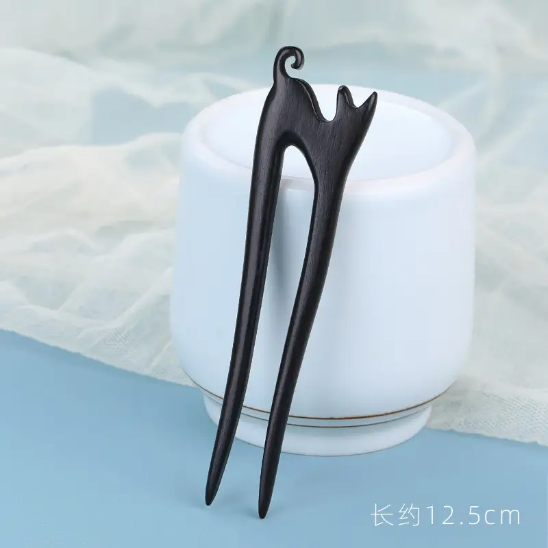 U-Shaped Hairpin Ancient Style Ebony Three-Pronged - Image 16