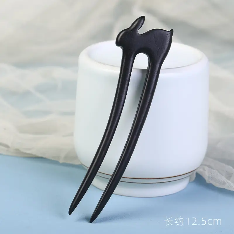 U-Shaped Hairpin Ancient Style Ebony Three-Pronged - Image 18