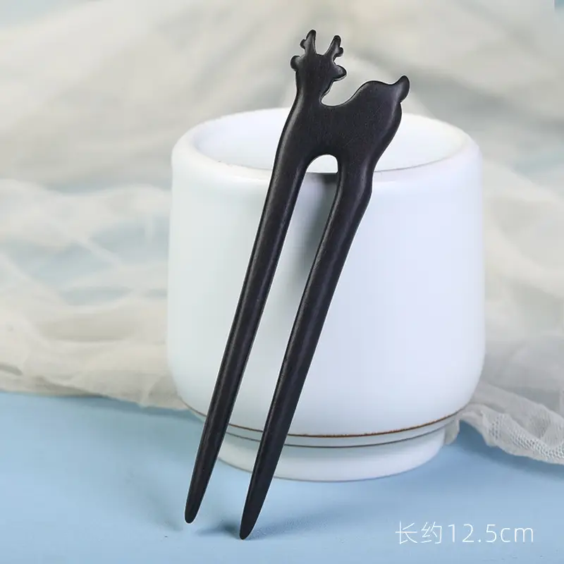U-Shaped Hairpin Ancient Style Ebony Three-Pronged - Image 19