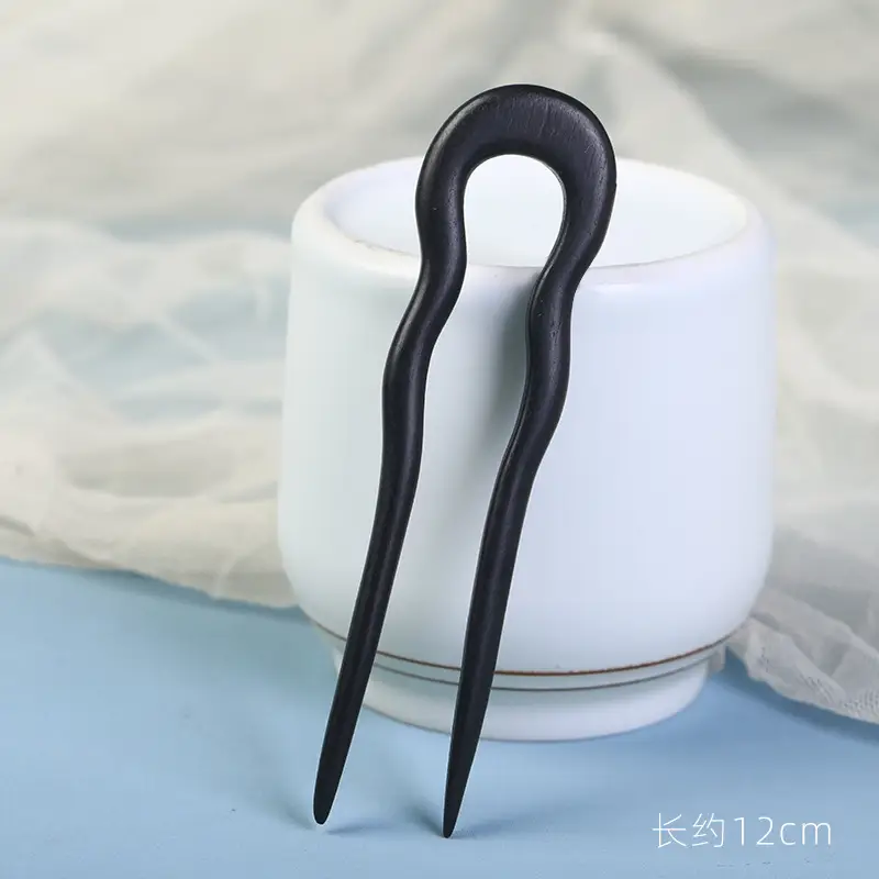 U-Shaped Hairpin Ancient Style Ebony Three-Pronged - Image 5