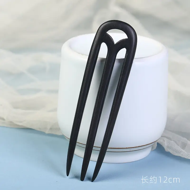 U-Shaped Hairpin Ancient Style Ebony Three-Pronged - Image 6