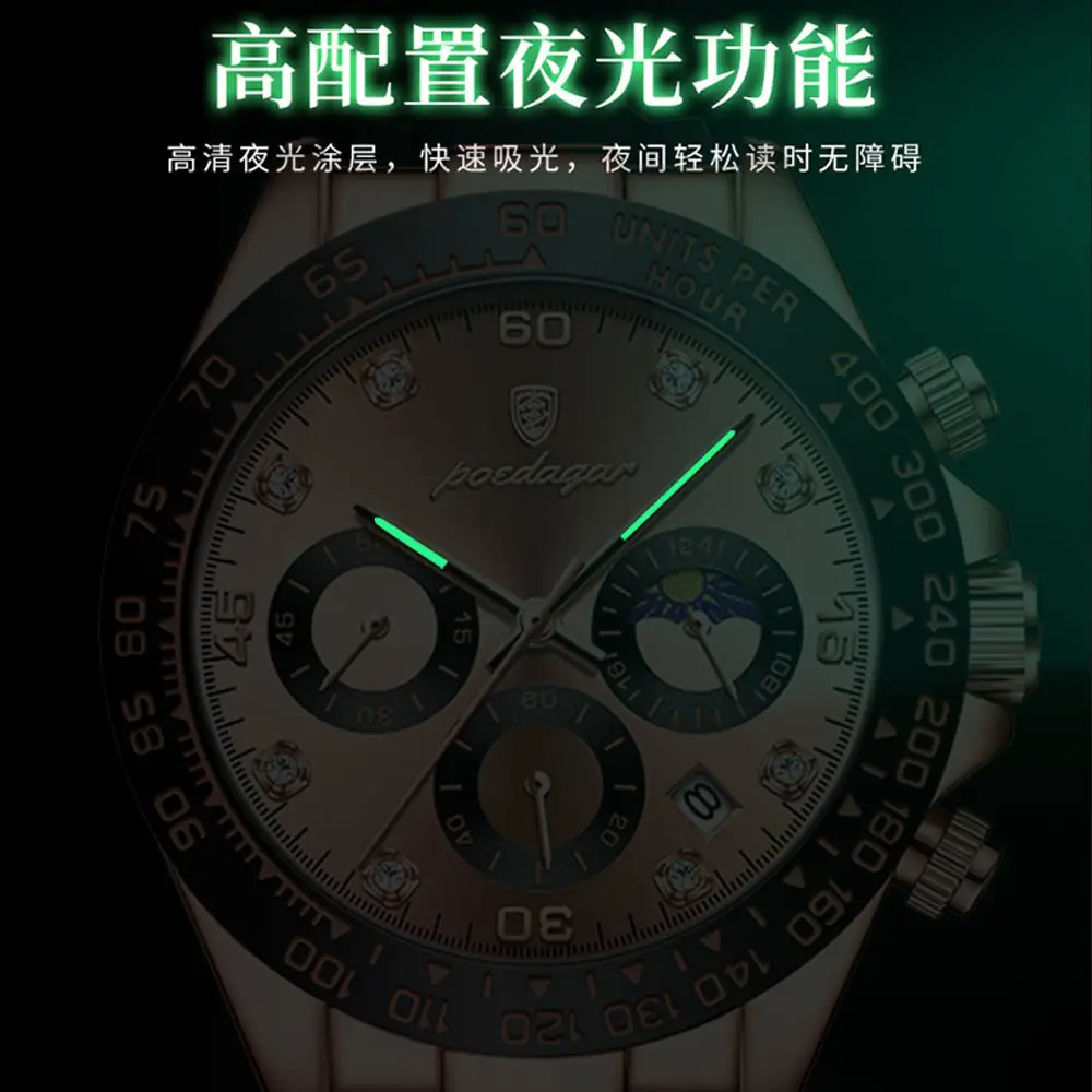 Swiss Men's Chronograph Watch Rose Gold Silicone Black