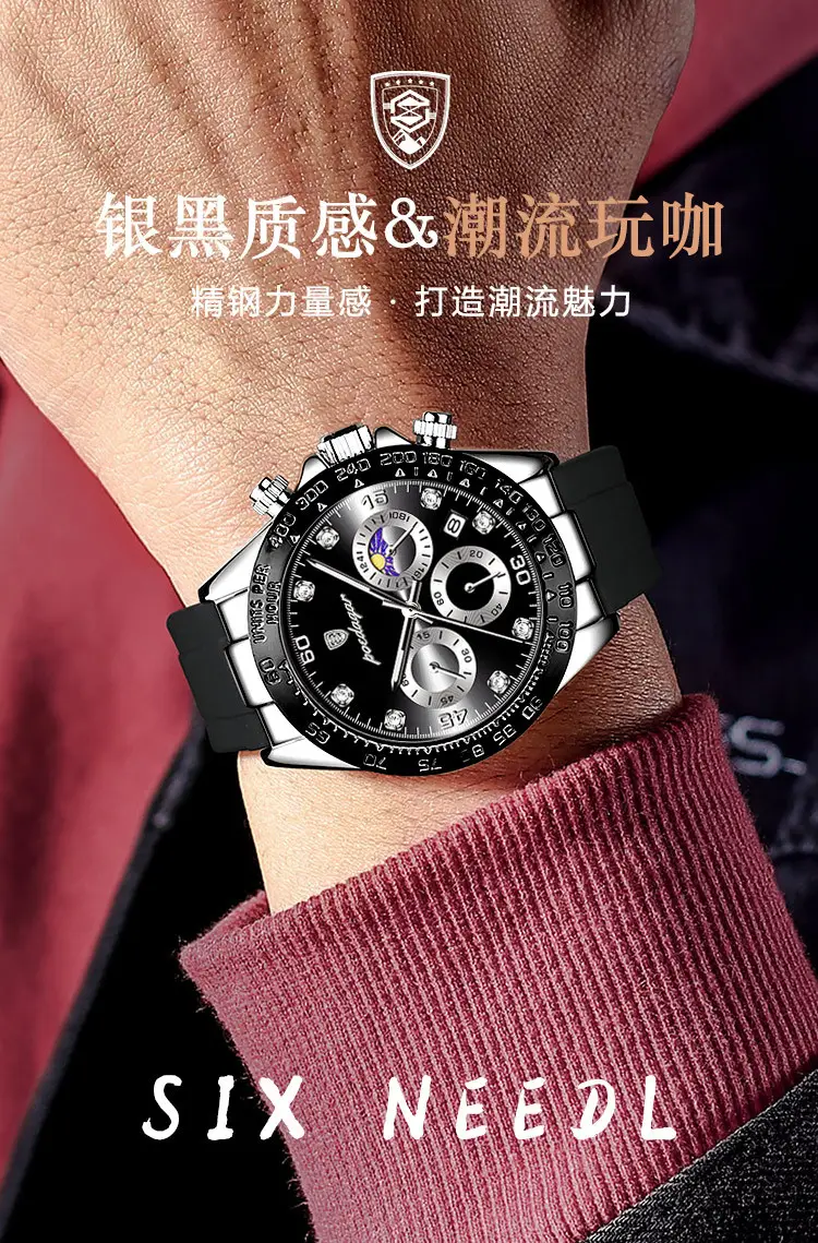 Swiss Men's Chronograph Watch Rose Gold Silicone Black — feature 12