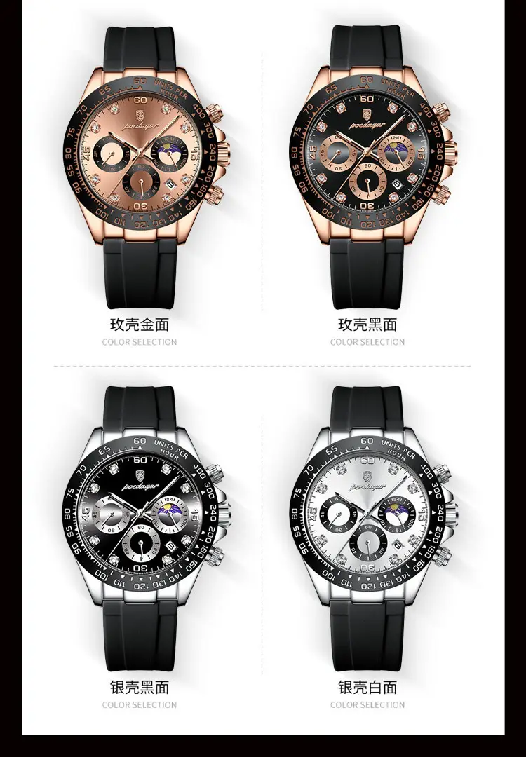 Swiss Men's Chronograph Watch Rose Gold Silicone Black — feature 7