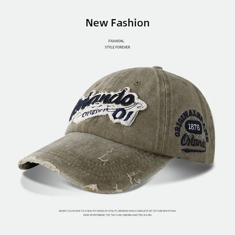 American Style Distressed Duckbill Cap with Embroidery - Image 3